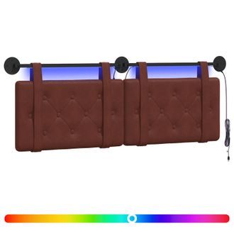 vidaXL Cabecero Colgante Con Luz Led Marr&oacute;n Brillante Pu Antiguo Vidaxl