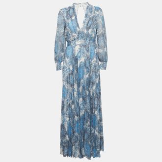 Alice & Olivia Alice + Olivia Blue Floral Print Georgette Cheney Cut Out Maxi Dress