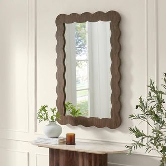 Furniturebox Wiggle Walnut Wood Long Rectangle 120x80cm Wall Mirror | Size: 120x80 cm