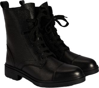 Desa Woman Lace-Up Boots - Leather Upper, Textile Lining, 3.5 cm Flat Heel, Slip-On, Snow-Resistant | Black - 36