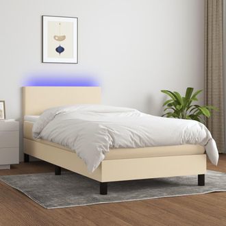vidaXL Cama Box Spring Con Colch&oacute;n Y Led Tela Crema 90x190 Cm Vidaxl