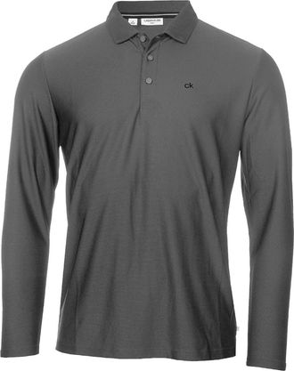 Calvin Klein Mens Long Sleeve Central Polo Shirt - Charcoal - XXXXL