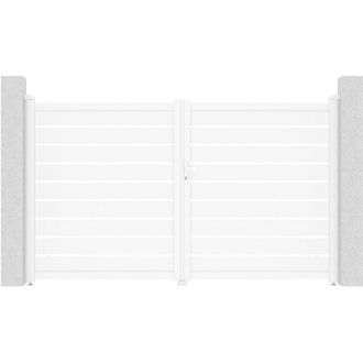 Vente-Unique Cancello elettrico a battente traforato L305 x H183 cm in Alluminio Bianco - PRIMO