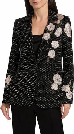 Alice & Olivia Macey Embellished Notch Lapel Blazer In Black/hematitie