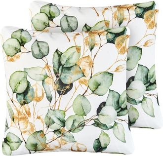 Beliani Beliani - Conjunto De 2 Cojines De Exterior Accesorios De Jard&iacute;n Patr&oacute;n De Hojas 45x45 Cm Multicolor Glade