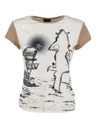 Just Cavalli graphic-print T-shirt - women - Cotton/Lycra - S - Neutrals
