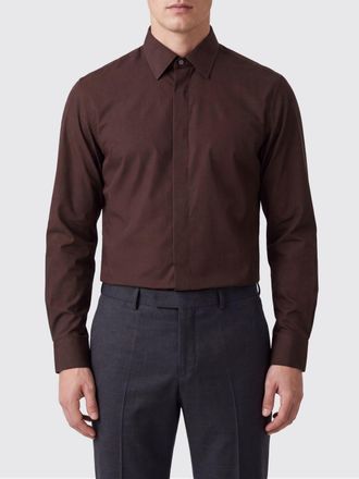 Lardini Slim Fit Linen Blend Shirt with French Collar and Concealed Buttons