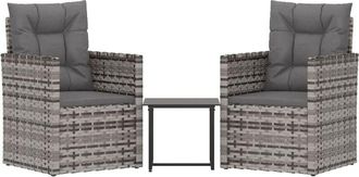 vidaXL Muebles De Jard&iacute;n Con Cojines 3 Piezas Rat&aacute;n Sint&eacute;tico Gris Vidaxl