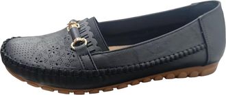 Generic Orthopedic Leather Shoes Lightweight Non Slip Breathable for Women Dressy Loafers Flat Driving Shoes Work Flat with Stitching Detail (4.5) Black