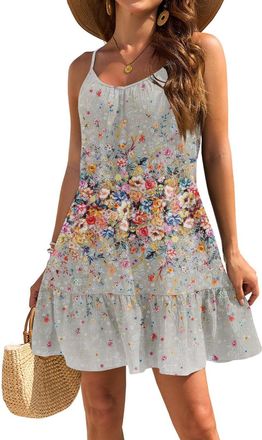 Generic Dresses for Teenagers UK, Womens Summer Floral Print Casual Swing Tank Beach Cover Up Dress Ladies Sleeveless Loose Flowy Mini Sundress Size 8 10 12 1