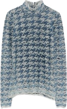 Diesel Womens Blue/Light Grey Patterned Turtleneck Sweater