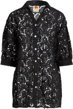 Farm Rio BLACK SEASHELL EYELET SHIRT