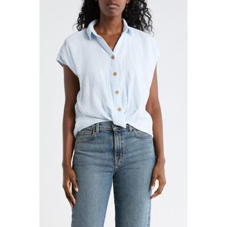 Beach Lunch Lounge Front Tuck Front Button Gauze Shirt in Peri Cream at Nordstrom Rack, Size Medium