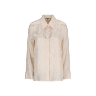 Fendi FF Crepe Satin Shirt - female - Fendi - Shirts - Beige - S - Blouses & Shirts