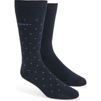 BOSS Assorted 2-Pack Dot & Solid Dress Socks in Navy at Nordstrom, Size 7-13