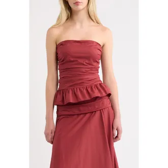 Faithfull The Brand Simone Strapless Peplum Top in Porto Red at Nordstrom, Size Xx-Large