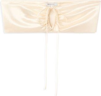 Mango Satin Crop Bandeau Top in Beige at Nordstrom, Size Medium