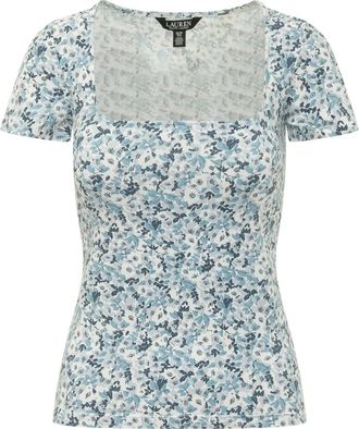 Ralph Lauren Overhemden, Dames, Veelkleurig, L, Katoen, Floral Cotton Jersey Square-Neck Top
