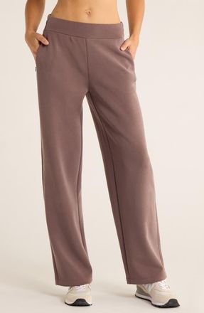 Zella Cozy Scuba Knit High Waist Straight Leg Pants in Grey Plum at Nordstrom, Size Medium