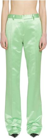 Tom Ford Washed Cotton Silk Blend Duchesse Tailored Straight Pants - Dames - Straight fit broeken - Groen - 3XS - Katoen - Broeken