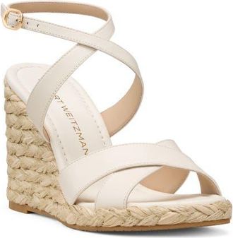 Stuart Weitzman Alyssa Ankle Strap Wedge Sandal in Cream at Nordstrom, Size 5.5