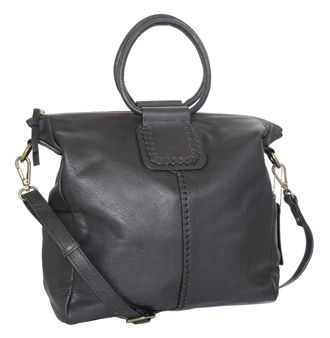 Nino Bossi Leather Ring Handle Tote w/ Strap in Black