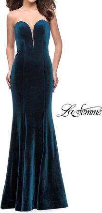 La Femme Velvet Mermaid Dress In Dark Teal