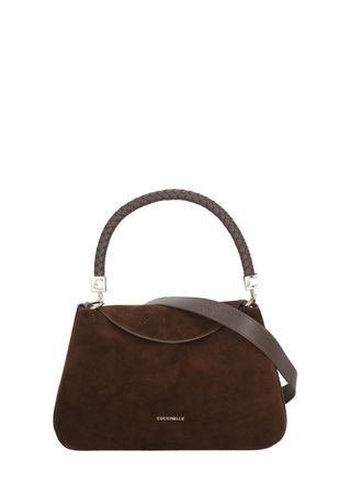 Coccinelle Suede Leather Shoulder Bag with Woven Handle and Magnetic Fastening