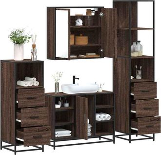 vidaXL Set De Muebles Ba&ntilde;o 4 Pzas Madera Contrachapada Roble Marr&oacute;n Vidaxl