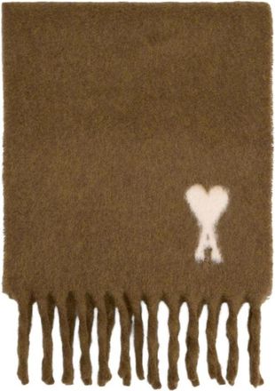 Ami Bruine Alpaca Blend Franje Sjaal - Dames - Wintersjaals - Bruin - ONE Size - Accessoires
