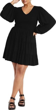 City Chic Iris Arielle Balloon Sleeve Minidress in Black at Nordstrom, Size 3Xl