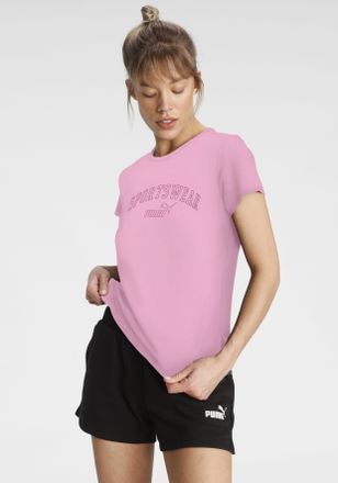 Puma T-Shirt PUMA ESS+ LOGO LAB TEE, Damen, Gr. XS, rosa (mauved out), Jersey, Obermaterial: 100% Baumwolle, bedruckt, regular fit normal, Rundhals, Shirts