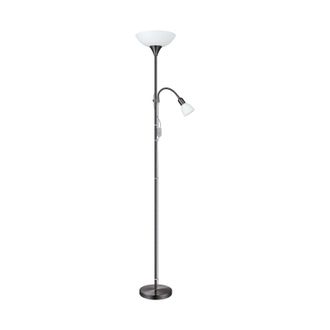 Loops Floor Lamp Light Nickel Shade White Plastic Glass Bulb E27 E14 1x60W 1x25W in Metallics