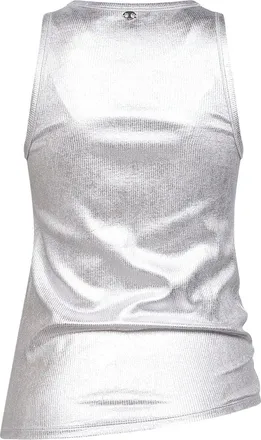 Paco Rabanne Womens Silver Foil Ribbed Jersey Tank Top Cotton