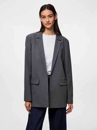 Pieces Longblazer PIECES PCBOSELLA LS LOOSE BLAZER NOOS, Damen, Gr. XXL, grau (magnet), Web, Obermaterial: 88% Polyester, 12% Elasthan, unifarben, Basic, tie