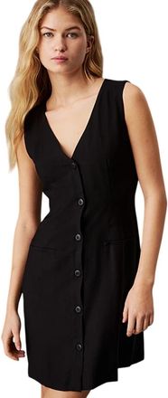 Calvin Klein Zwarte Mouwloze V-hals Jurk - Dames - Korte kleedjes - Zwart - S - Nylon - Kleedjes