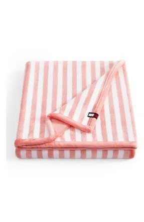 Tommy Hilfiger Laguna Beach Stripe Throw Blanket in White/Coral Pink at Nordstrom