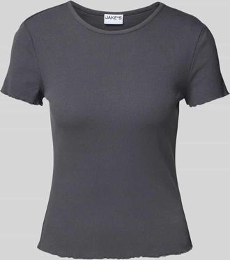 Jake*s Casual T-Shirt mit Muschelsaum in Dunkelgrau, Gr&ouml;&szlig;e XXL