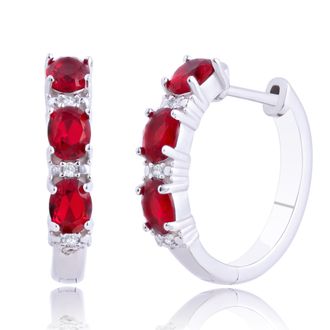 MAX + STONE 925 Sterling Silver Round Gemstone and Diamond Hoop Earrings