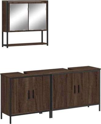 vidaXL Vidaxl - Set De Muebles Ba&ntilde;o 3 Pzas Madera Contrachapada Roble Marr&oacute;n