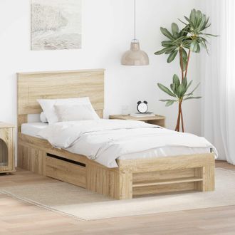 vidaXL Estructura De Cama Con Cabecera Roble Sonoma 90 X 200 Cm Vidaxl
