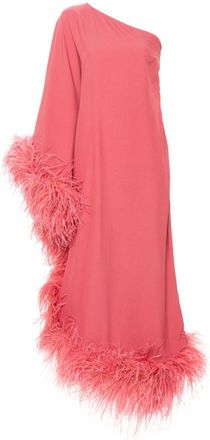 Taller Marmo Ubud feather-trim dress - women - Acetate/Ostrich Feather/Viscose - 46 - Pink