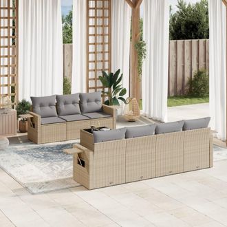 vidaXL Vidaxl - Juego De Sof&aacute;s De Jard&iacute;n Con Cojines Beige 8 Pzas Rat&aacute;n Pe