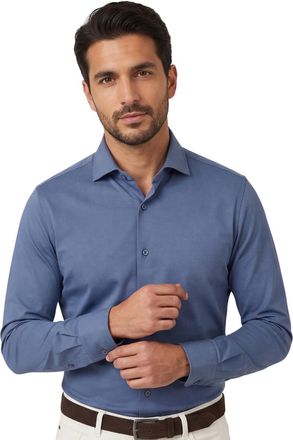 Led&ucirc;b Ledub overhemd blauw stretch effen
