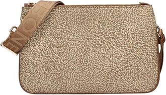 Borbonese Nylon Schoudertas met Leren Details - Dames - Schoudertassen - Beige - ONE Size - Nylon - Tassen