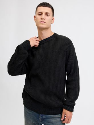 Jack & Jones Rundhalspullover JACK & JONES JJKAITO KNIT CREW NECK BF, Herren, Gr. XL, schwarz, Strick, Obermaterial: 70% Polyacryl, 30% Baumwolle, unifarben, relax