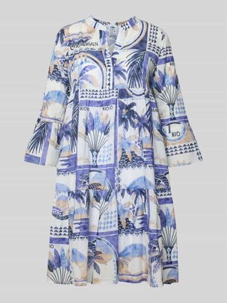 Emily van den Bergh Tunikakleid im Allover-Look mit V-Ausschnitt in Bleu, Gr&ouml;&szlig;e 36