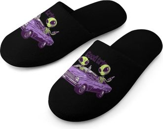 Generic Aliens in Vehicle Trip Warm Mens Slippers Slip On Soft Fleece House Shoes Winter Indoor Outdoor