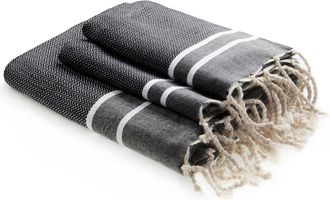 Febronie Futa set de ba&ntilde;o (1+2) algod&oacute;n negro 100x200+2(50x80)