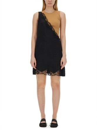 Maison Margiela Asymmetrical Black Midi Dress With Lace Detailing